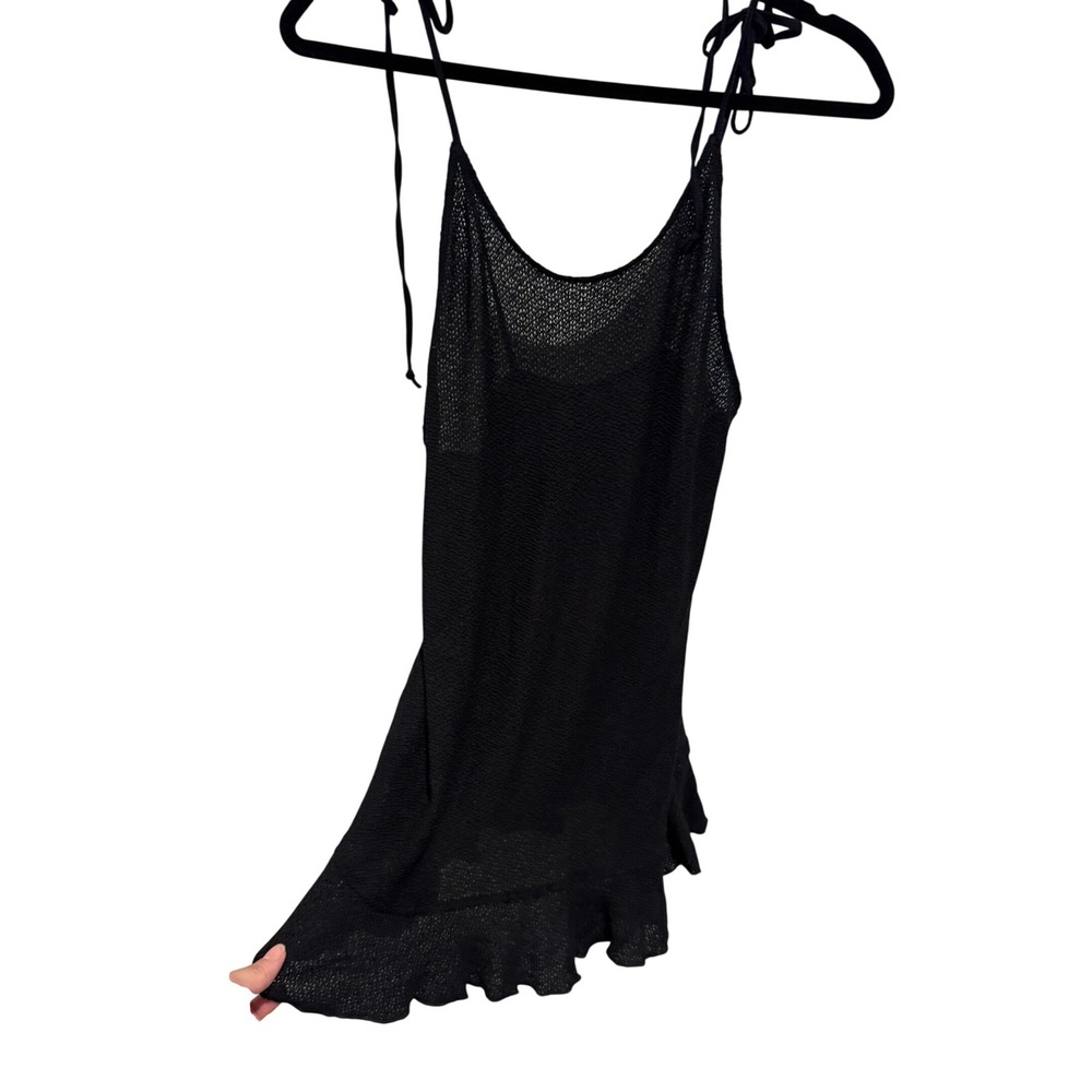 Beach Bunny Annika Dress Black Knit Swim Cover Up Ruffle Hem XS B19122C4